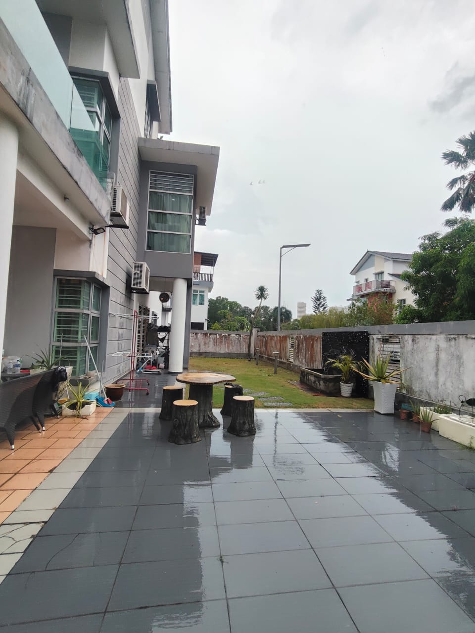 Outdoor terrace and side land